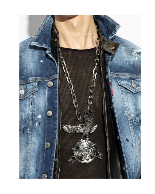 DSquared² White Logo Charm Necklace for men