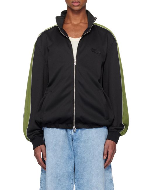 Lanvin Green Logo Patch High-Neck Zipped Sweatshirt for men