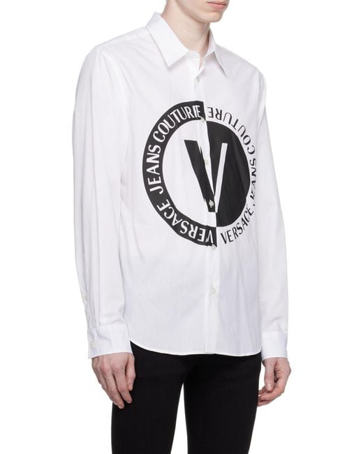 Versace Jeans White Couture Logo-Printed Long-Sleeved Shirt for men