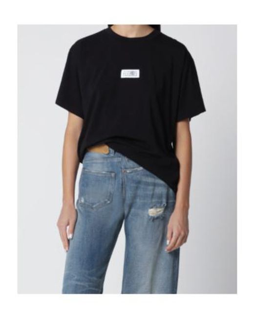 MM6 by Maison Margiela Black Logo-Printed Crewneck T-Shirt