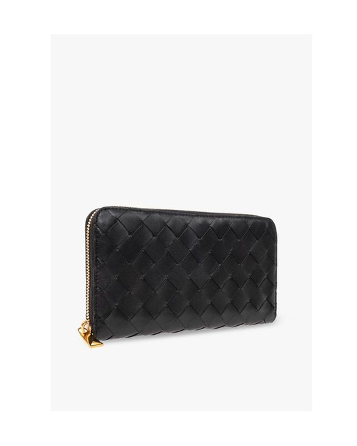 Bottega Veneta Black Intrecciato Zip Around Wallet