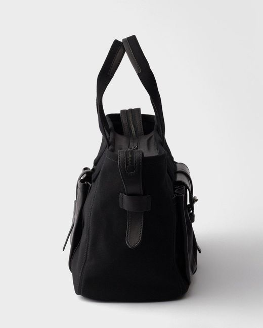 Prada Black Route Large Canvas And Leather Tote Bag