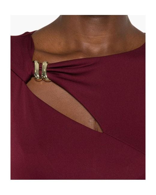 Ralph Lauren Red Brooch Long-Sleeve Maxi Dress