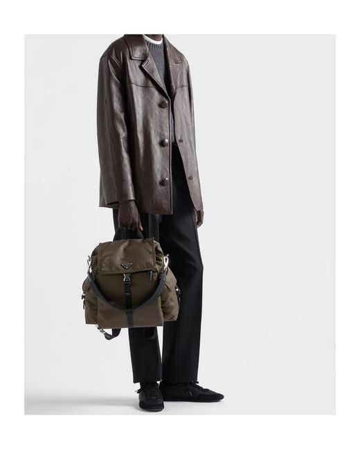 Prada Black Explore Re-Nylon And Leather Backpack for men