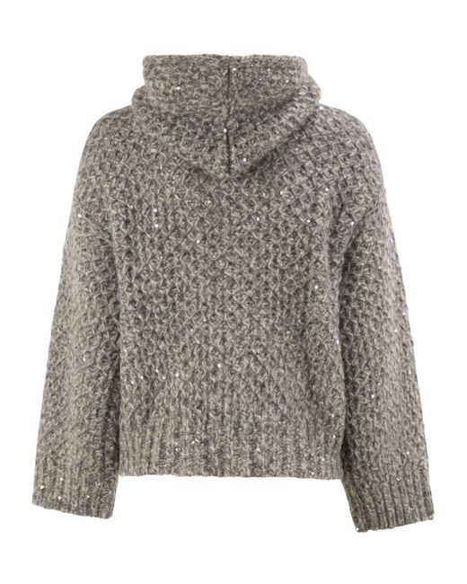 Peserico Gray Zip Fastening Hooded Cardigan