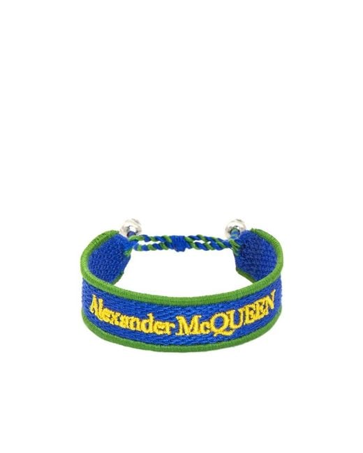 McQueen Blue Logo-Embroidery Cord Bracelet for men