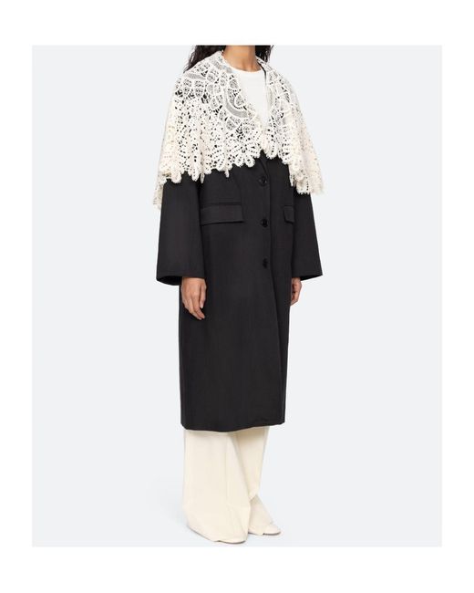 Sea Black Alina Lace-Collar Coat