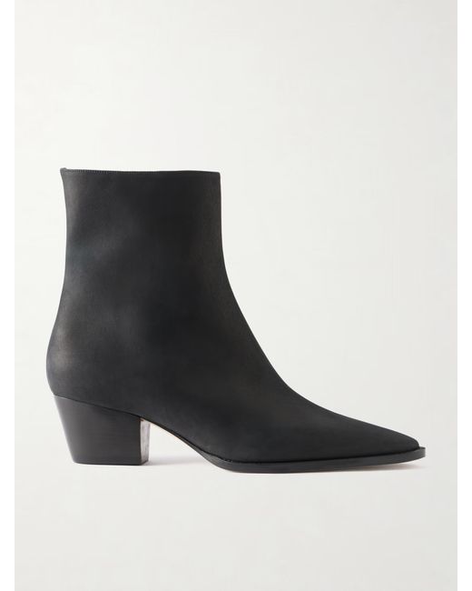 Manolo Blahnik Black Matte Leather Pointed-Toe Ankle Boots