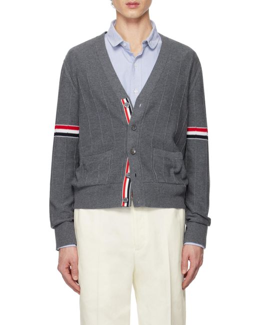 Thom Browne Gray Stripped Buttoned Cardigan for men
