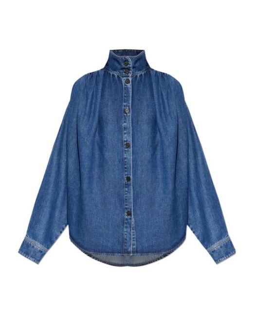 IRO Blue Julie Button High-Neck Denim Jacket