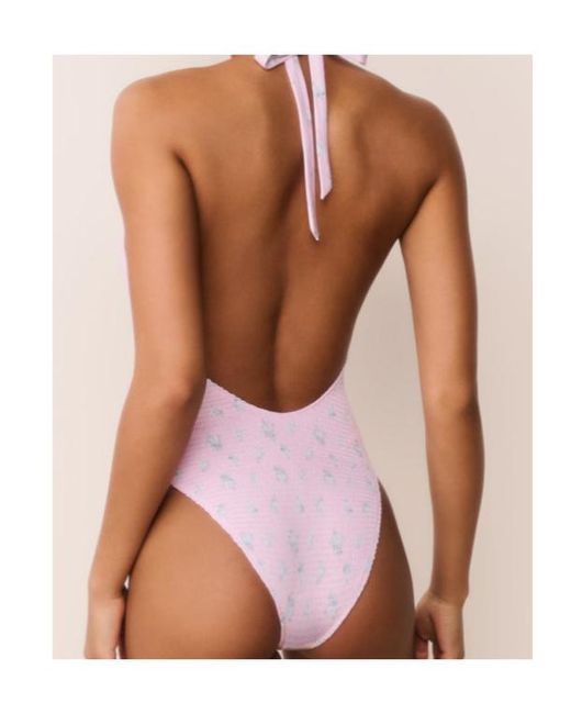 LoveShackFancy Pink Gienna Halterneck One-Piece Beachwear