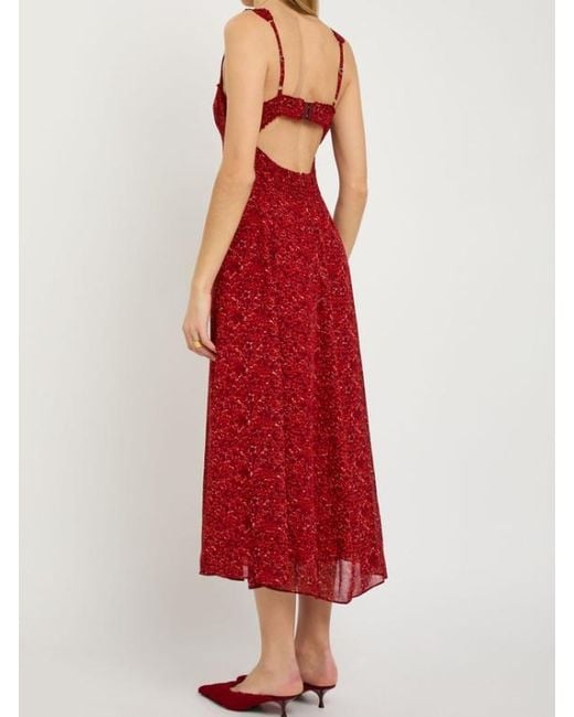 Reformation Red Lela Floral-Print Georgette Midi Dress