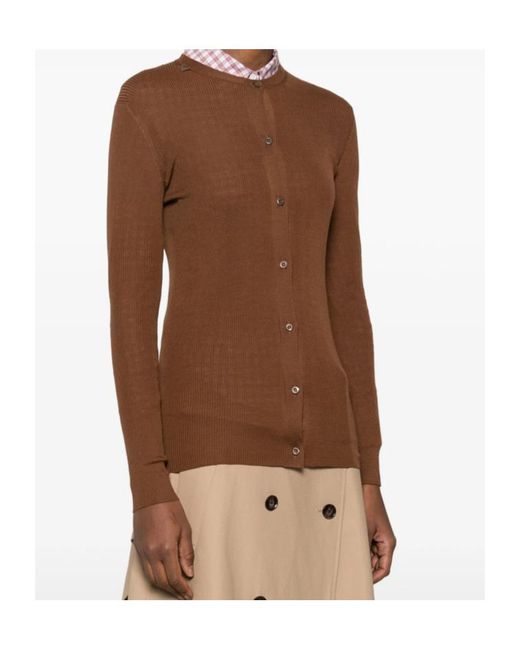 Prada Brown Ribbed Knit Wool Cardigan