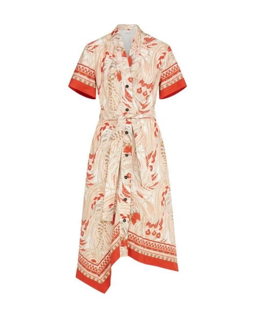 Ferragamo Pink Rooster Print Asymmetric Midi Dress