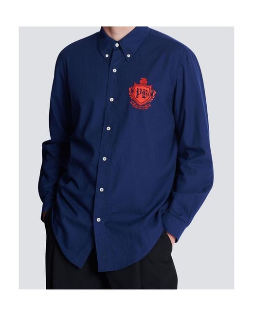 Balmain Blue Apos;S Oxford Cotton College Emblem Button-Down Shirt for men