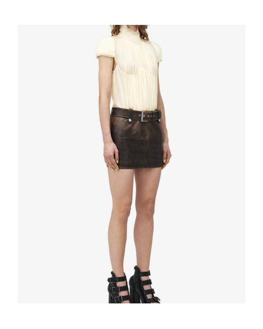 McQueen Brown Belted Leather Mini Skirt