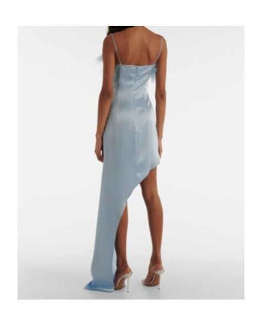 David Koma Blue Feather-Trimmed Satin Cocktail Dress