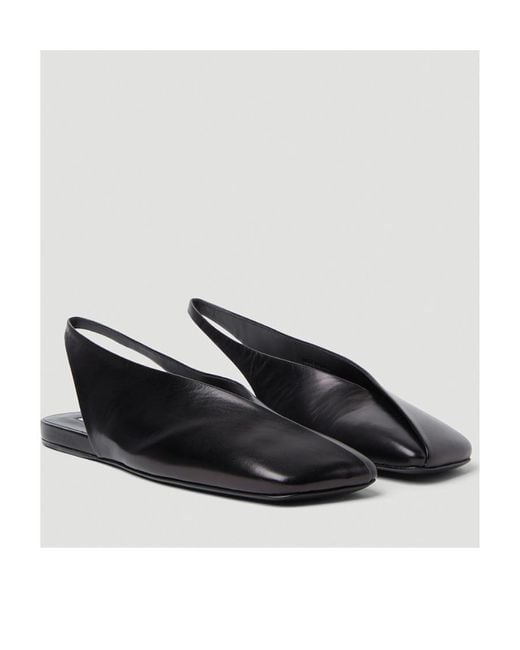 Jil Sander Black Asymmetric-Toe Ballerina Shoes