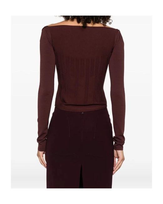 Mugler Purple Square-Neck Ribbed Top