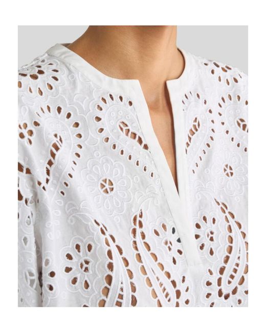 Etro White V-Neck Openwork Top