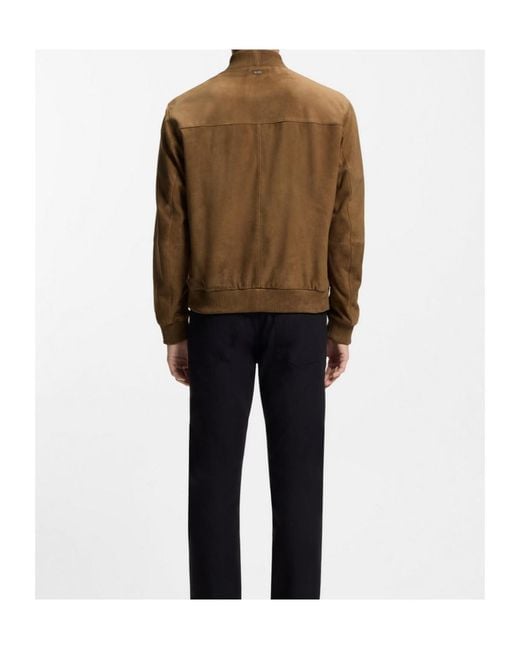 Boss Brown Muller Suede Bomber Jacket for men