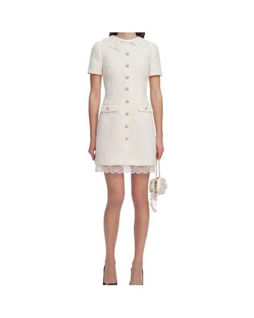 Self-Portrait White Boucle Lace Trim Tailored Mini Dress