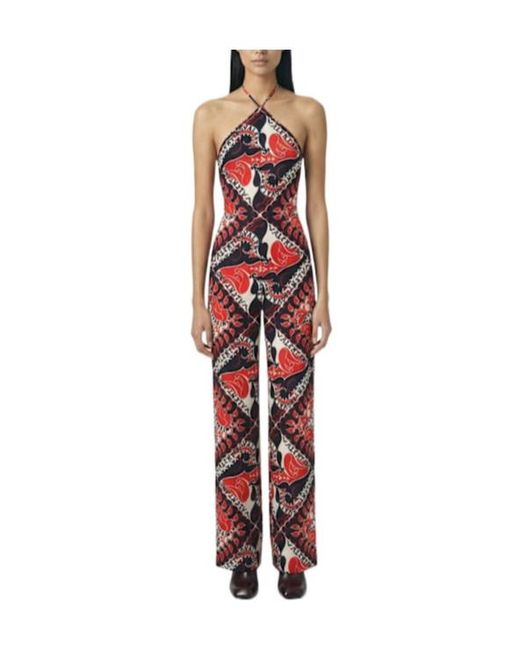 Valentino Red Printed Silk Crêpe Halter Jumpsuit