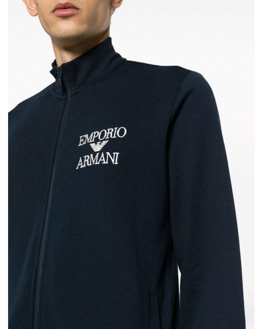 Emporio Armani Blue Logo-Embroidered Cotton-Blend Pajama for men