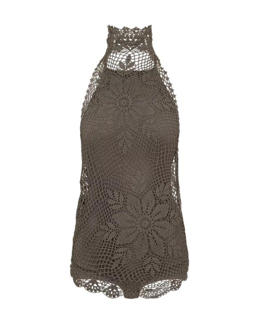 Magda Butrym Brown Crochet Woven Cami Vest