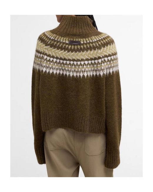Barbour Green Lorrie Fair Isle Roll-Neck Jumper