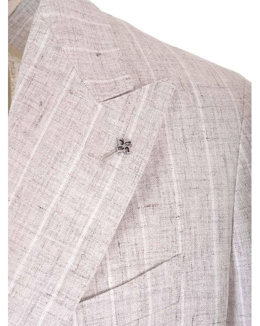 Tagliatore Gray Double-Breasted Striped Blazer for men