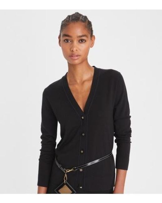 Tory Burch Black Button-Up V-Neck Cardigan
