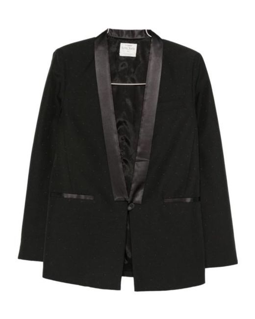 Forte_forte Black Satin-Trim Shawl-Lapel Blazer