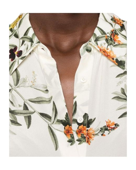 Alice + Olivia White Floral-Print Silk-Blend Shirt
