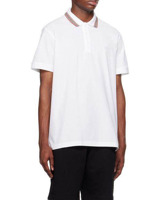 Burberry White Logo Embroidered Short Sleeved Polo Shirt for men