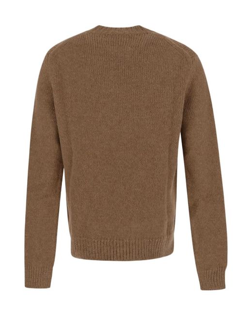 Jil Sander Brown Crewneck Ribbed Hem Jumper for men