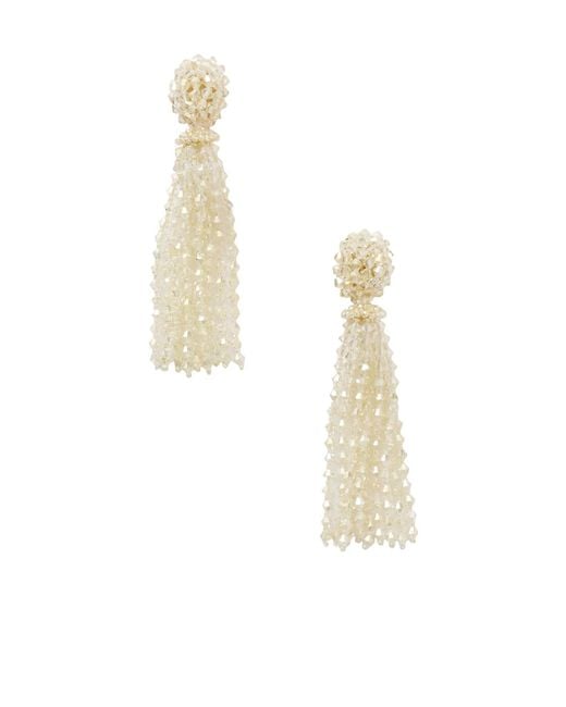 Oscar de la Renta White Tassel Beaded Clip Earrings