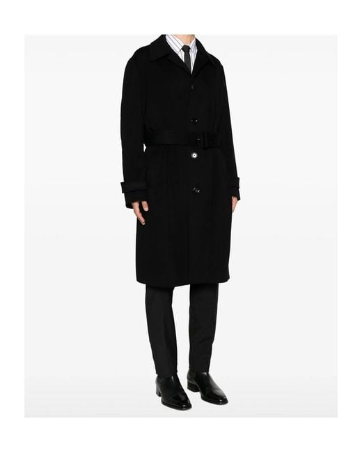 Lardini Black Belted Single-Breasted Coat for men