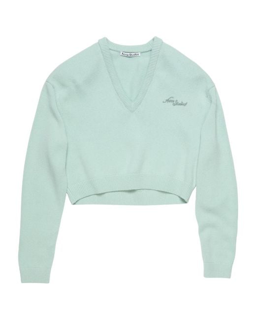 Acne Blue Logo Embroidered V-Neck Knitted Jumper