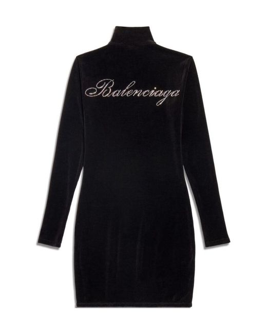 Balenciaga Blue Embellished-Logo High-Neck Mini Dress