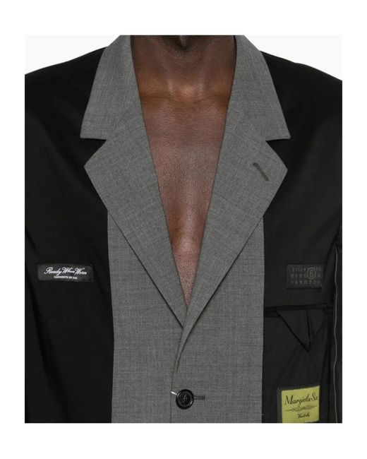 MM6 by Maison Margiela Black Pinstripe Panelled Blazer for men