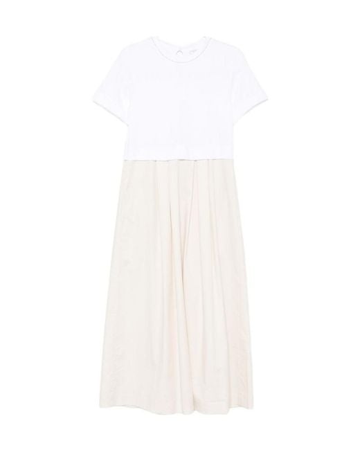 Peserico White Pleated-Skirt Panelled Dress