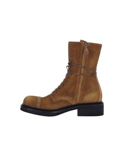 Miu Miu Brown Logo-Embossed Lace-Up Boots