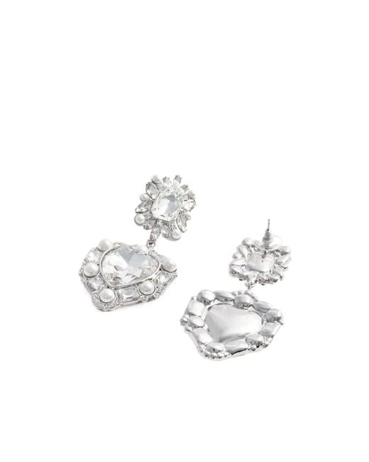 Self-Portrait White Crystal Pearl Tiered Heart Earrings