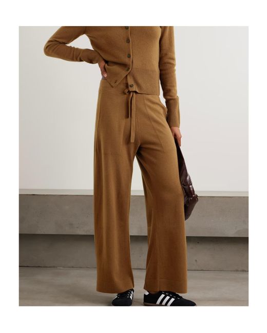 LeKasha Brown Suria Organic Cashmere Wide-Leg Pants