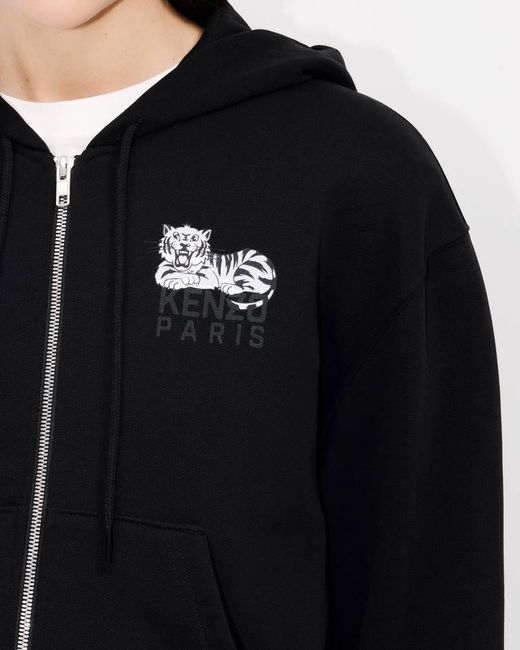 KENZO Black Happy Tiger Zipped Hoodie