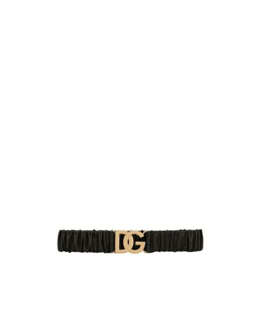 Dolce & Gabbana White Logo-Plaque Gathered Belt