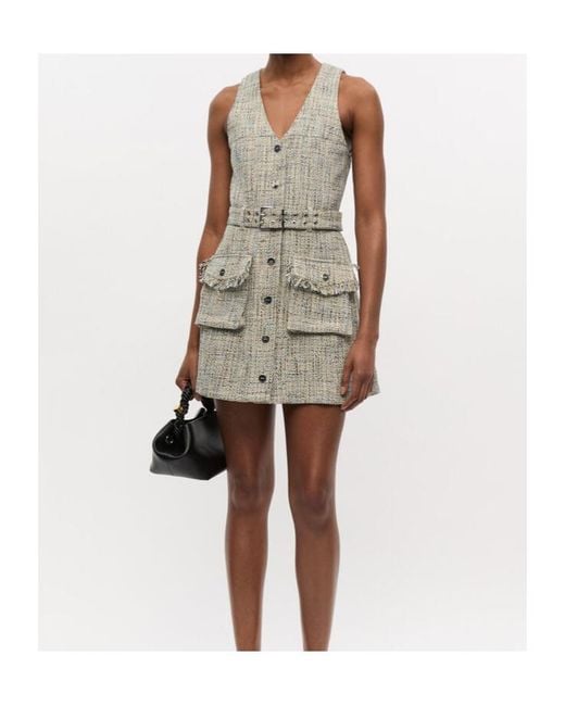 Ganni Gray Tweed Sleeveless Belted Dress
