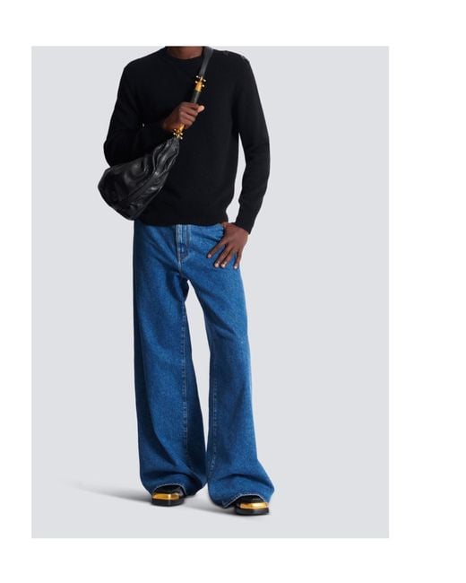Balmain Black Fine Knit Jumper for men