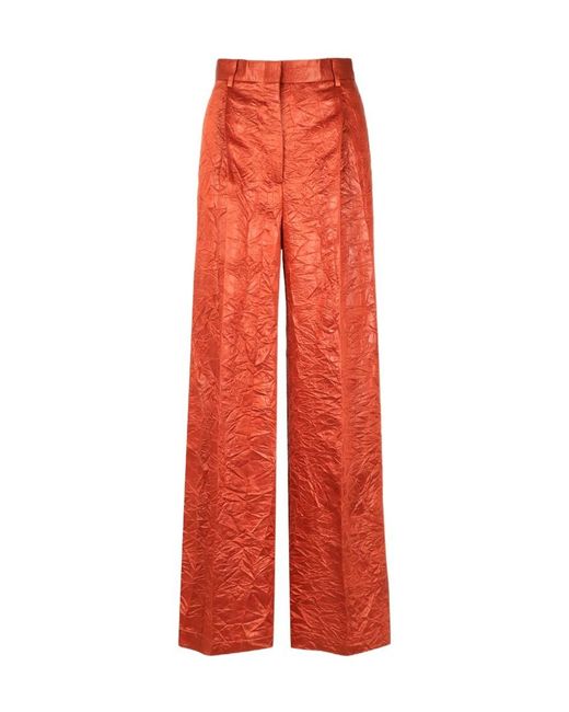 MSGM Red Wide-Leg Crinkled Trousers